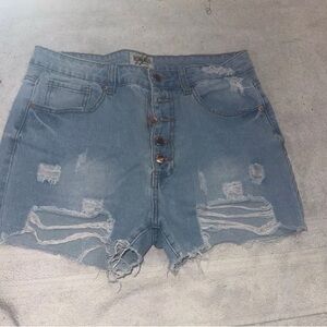 Distressed Denim Shorts with Button Fly